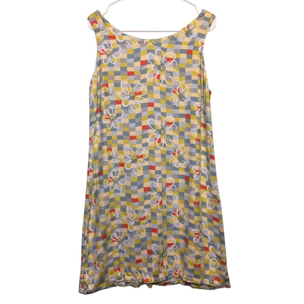 Vintage Y2K Sportif USA Floral Checkerboard Sleeveless Shift Dress Size M